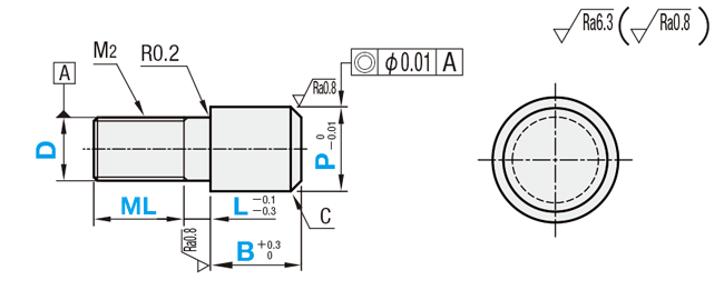 位置決めピン　高硬度ステンレス　大頭フラット　－おねじ－:関連画像