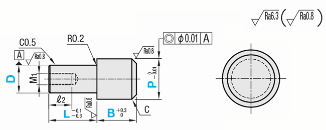 位置決めピン　高硬度ステンレス　大頭フラット　－めねじ－:関連画像