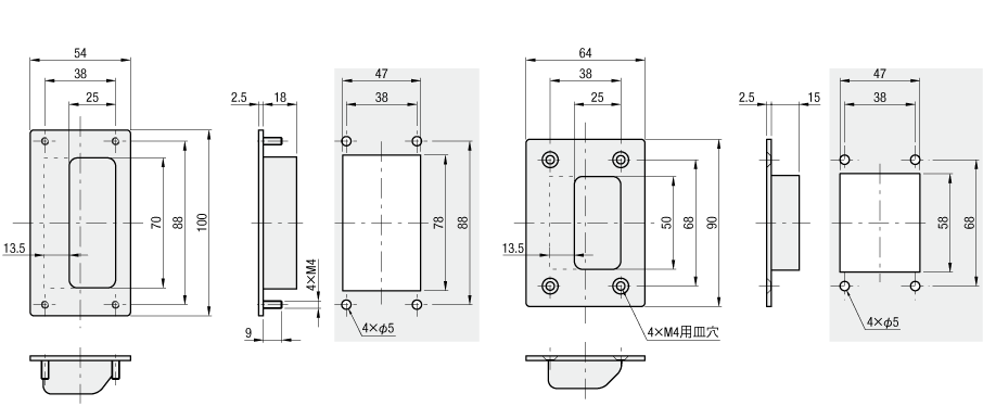 【クリーン洗浄品】-エコノミーシリーズ- 埋め込み取手 プレートタイプ:関連画像