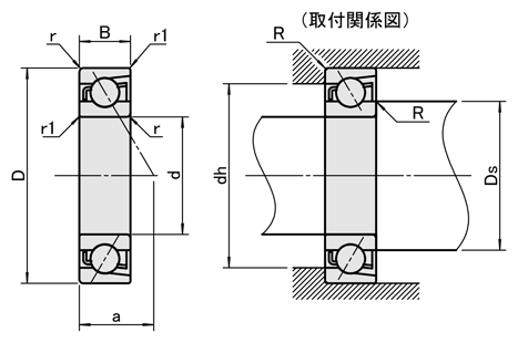 アンギュラ玉軸受外形図