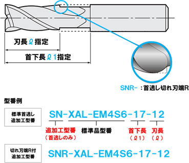 XALシリーズ超硬スクエアエンドミル 2枚刃/刃長2D（ショート）タイプ 