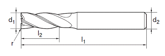 スクエアエンドミル レギュラ 4枚刃 コーナーR 3562 | グーリング 