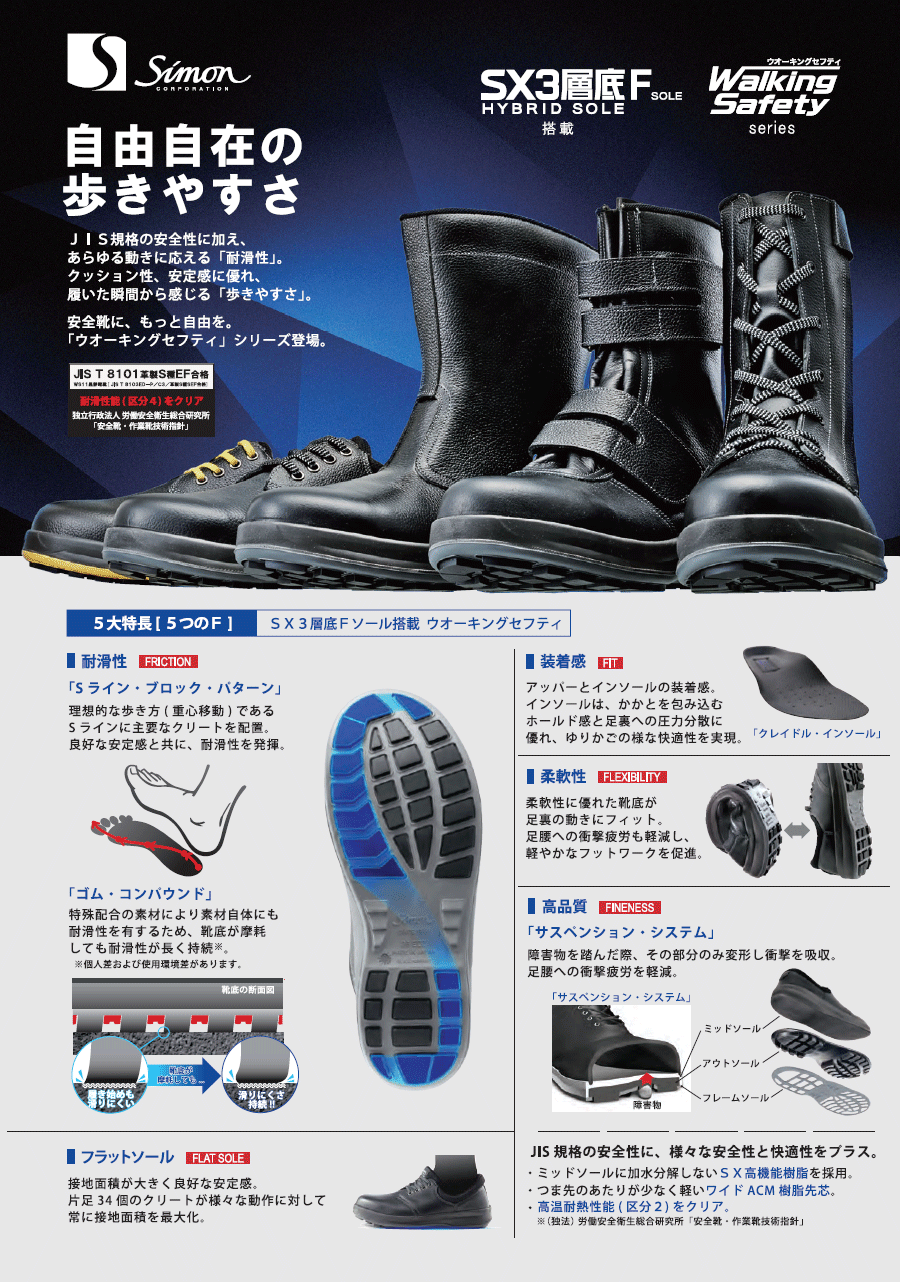 シモン 安全靴 中編上 JIS規格 耐滑 耐油 快適 軽量 クッション 紐 WS22黒 黒 26.0 cm - 1