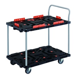 連結型樹脂製台車"ビートル"（2段式・ハンドル・とめたろう・収納式柵付） オール自在タイプ