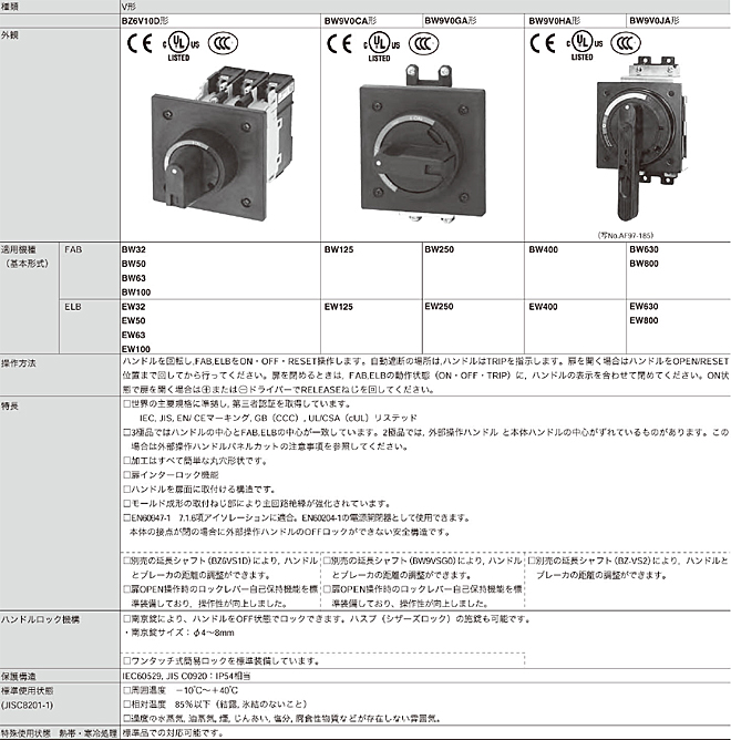 G-TWIN ブレーカ BWシリーズ 外部操作ハンドル Vタイプ | 富士電機機器 ...