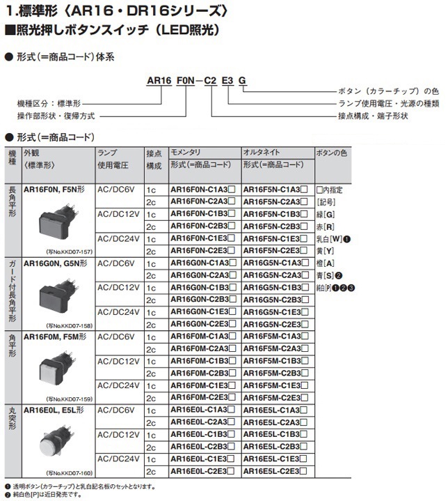 φ16シリーズ 押しボタンスイッチ AR16形 | 富士電機機器制御 | MISUMI-VONA【ミスミ】