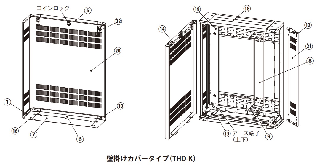 THD-DF HUB収納キャビネット 壁掛け・ドアファン付タイプ