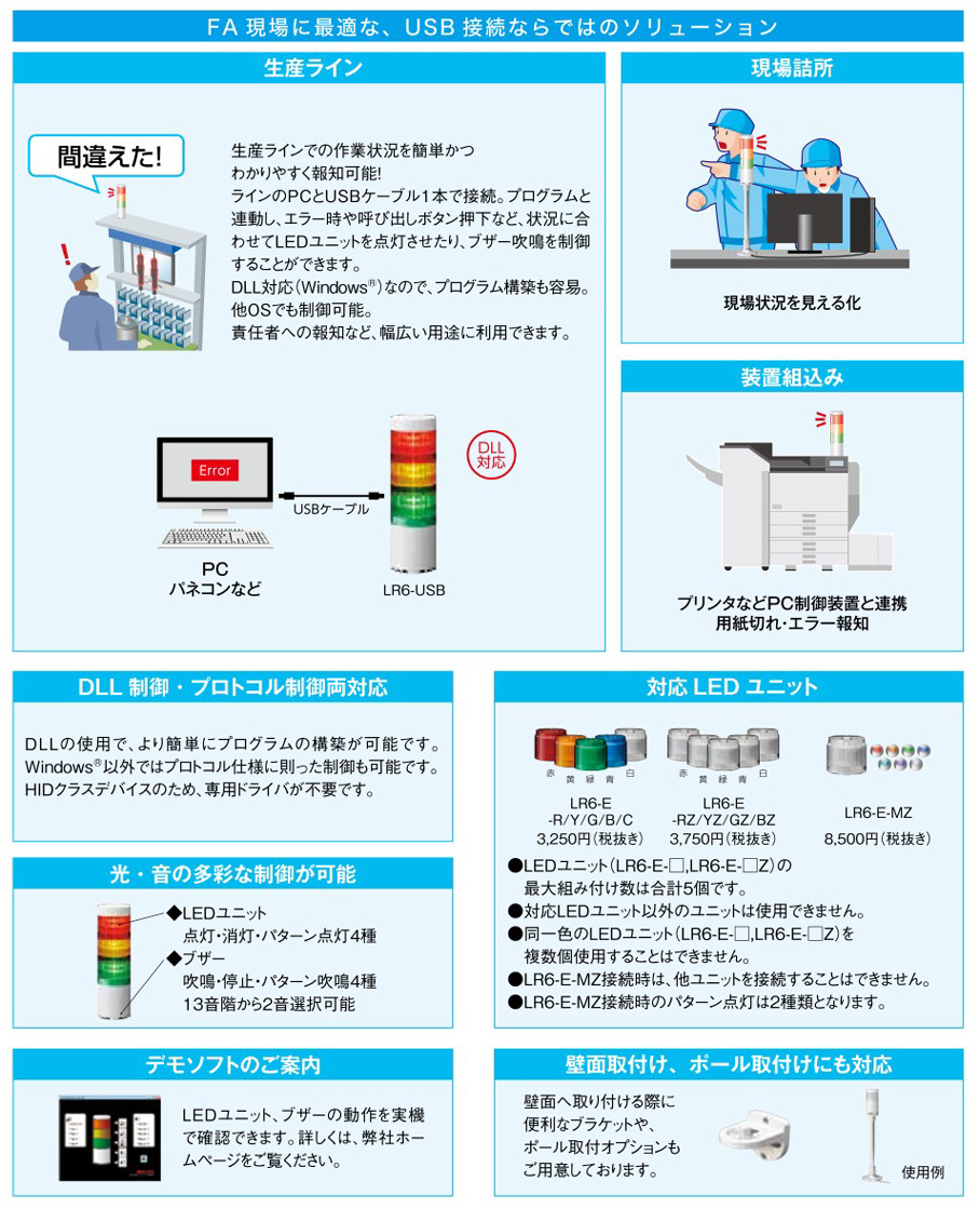 LR6-3USBW-RYG | USB制御積層信号灯 | パトライト | ミスミ