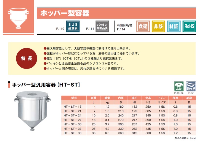 ホッパー型ステンレスタンク HT-STシリーズ | アズワン | MISUMI-VONA【ミスミ】