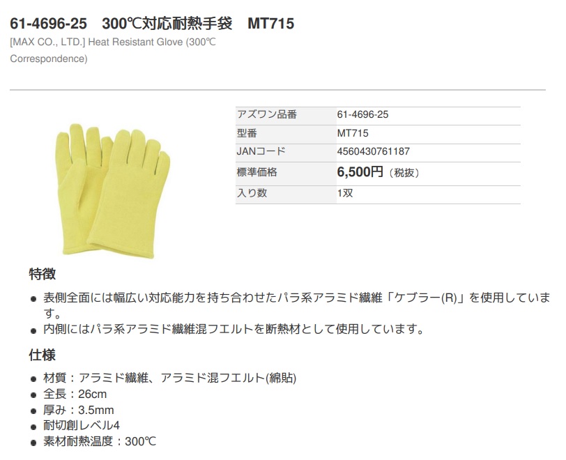 MT715 300℃耐熱手袋 アズワン MISUMI(ミスミ)