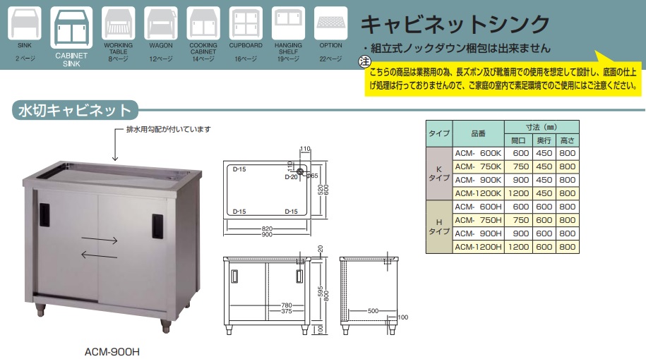 調理台 片面引違戸 AC-750H 東製作所（azuma） - 2