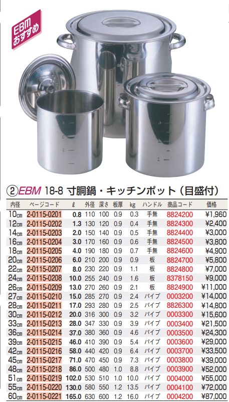 NEW新作 EBM 18-8 深型 寸胴鍋 30cm 手付 ヒットライン - 通販
