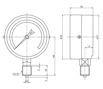 AU-G3/8-75X15MPA | 普通形圧力計（A級品圧力計） | TOKO（東洋計器 