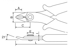 精密ニッパーフラットカットΦ1.3薄刃  外形図