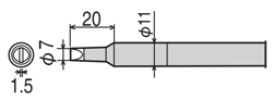 替こて先 CXR-100用 CXR-100RT-7D 外形図