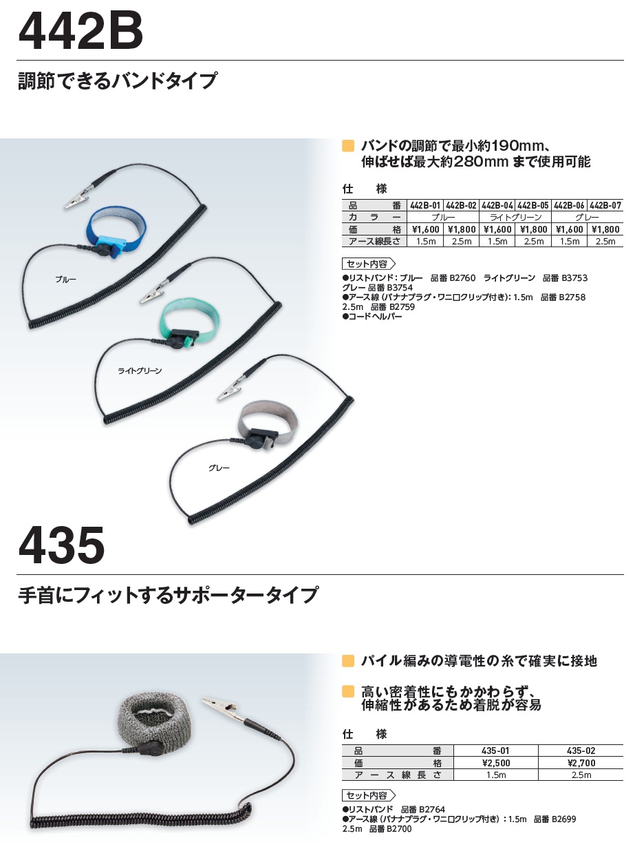 リストストラップ435用アース線・リストバンド  白光  MISUMI-VONAミスミ