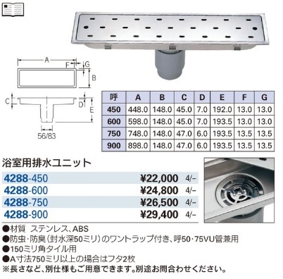 SANEI 浴室用排水溝 148mm×448mm H907-150X450 - 水回り、配管