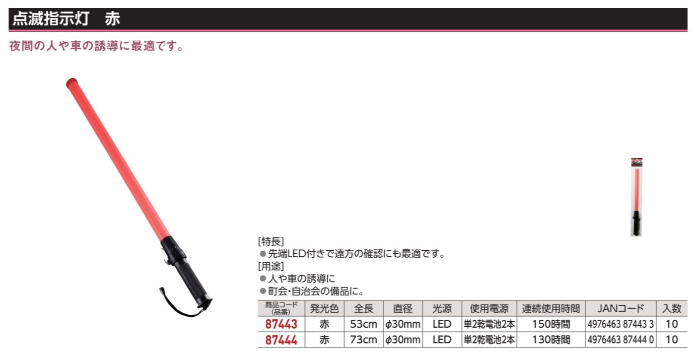 ミツトモ 点滅指示灯 赤 73cm  858-7980 87444 1枚 【送料無料（一部地域を除く）】