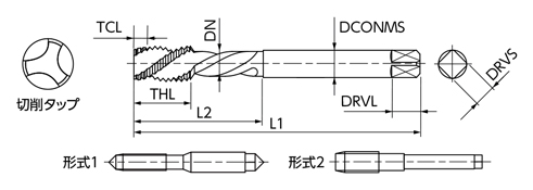 SGスパイラルタップ バリレス 左ねじれ SGSPBLL 外形図