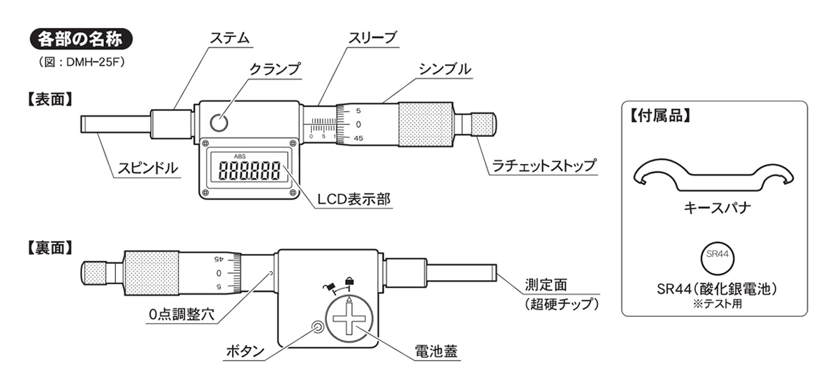 新潟精機 SK デジタルマイクロメーターヘッド ストレートステム 0-25mm DMH-25F 計測、検査