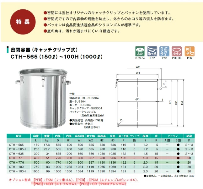 日本未入荷 日東金属工業 ボールバルブ付ステンレス密閉容器 平鋼脚付 36L CTHV-FL-36 容器 ステンレス 産業用