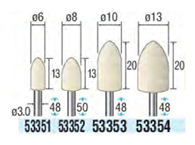 フェルトバフ 軸径3mm（ハード） 砲弾形タイプ:30,000min-1外形図