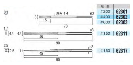 電着ダイヤモンドヤスリ 623タイプ外形図