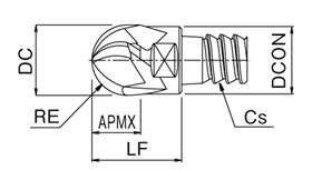 フェニックスシリーズヘッド交換式エンドミル3枚刃ボールタイプ PXM PXBE 外形図1