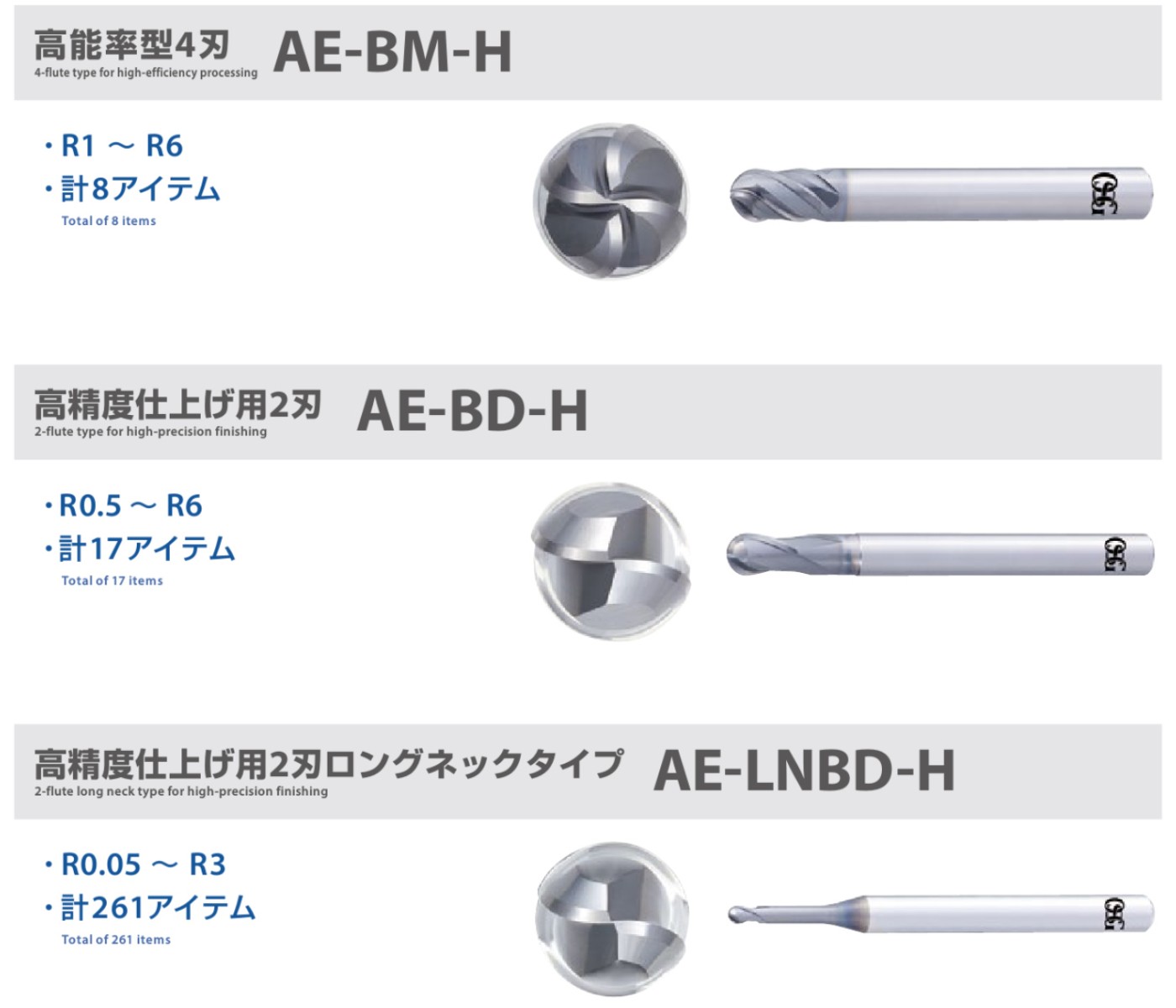 AE-LNBD-H 高硬度鋼用超硬ボールエンドミル 高精度仕上げ用2刃ロング 