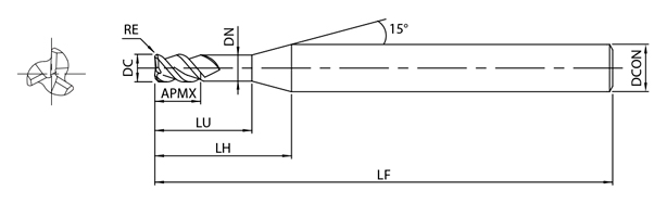 AE-TS-N　非鉄用DLC超硬ラジアスエンドミルショート形  外形図-1