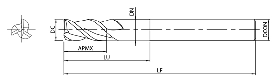 AE-TS-N　非鉄用DLC超硬スクエアエンドミルショート形 外形図-2