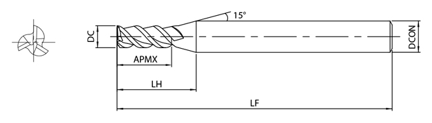 AE-TL-N　非鉄用DLC超硬スクエアエンドミルロング形  外形図-1