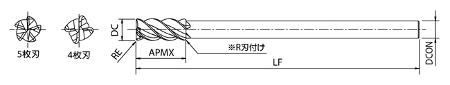 AE-VMFE　超硬防振型エンドミルラジアスタイプ  外形図