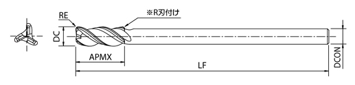 AE-VTFE-N　非鉄用DLC超硬ラジアスエンドミル高機能タイプ立壁対応型  外形図