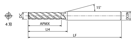 AE-ML-H　高硬度鋼用超硬エンドミル多刃スクエアタイプロング形  外形図-1