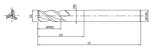 AE-VTS-N　非鉄用DLC超硬ピンカドエンドミル高機能タイプショート形  外形図-2