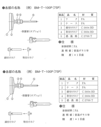 BM-S-100P-6 | バイメタル式温度計 BM-S-100P | 佐藤計量器製作所