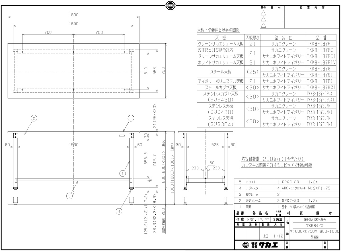 サカエ 軽量高さ調整作業台TKK8タイプ | サカエ | MISUMI-VONA【ミスミ】