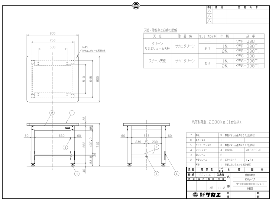 重量作業台KWタイプ 中板2枚付 間口 (mm):900 奥行 (mm):800 天板材質:スチール（粉体塗装） (KWS-098T1)