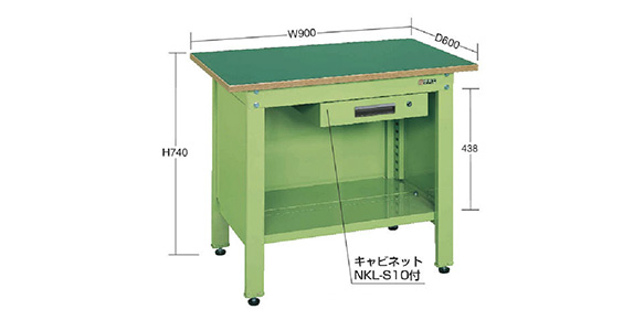 CP-096 | 一人用作業台 軽量固定式 高さ 740mm 間口 (mm):900 カラー:サカエグリーン 内寸:W630×D448×