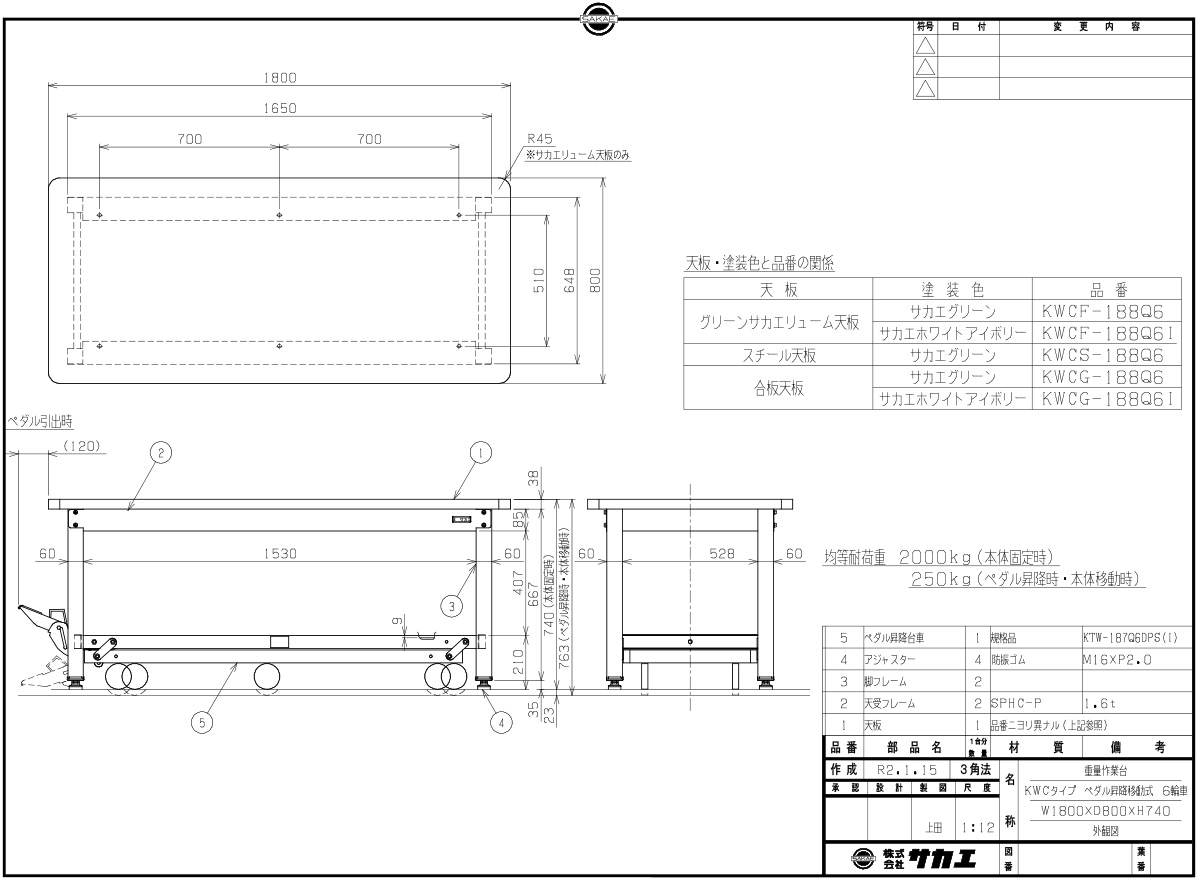 送料別途】【直送品】サカエ 軽量高さ調整作業台TKKタイプ TKK-187FKI