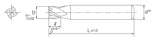 （ザ・）カットミル 自動旋盤用超硬4枚刃エンドミル 外形図-1