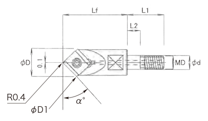 ヘッド交換式工具 IZERO-45°-M6 外形図