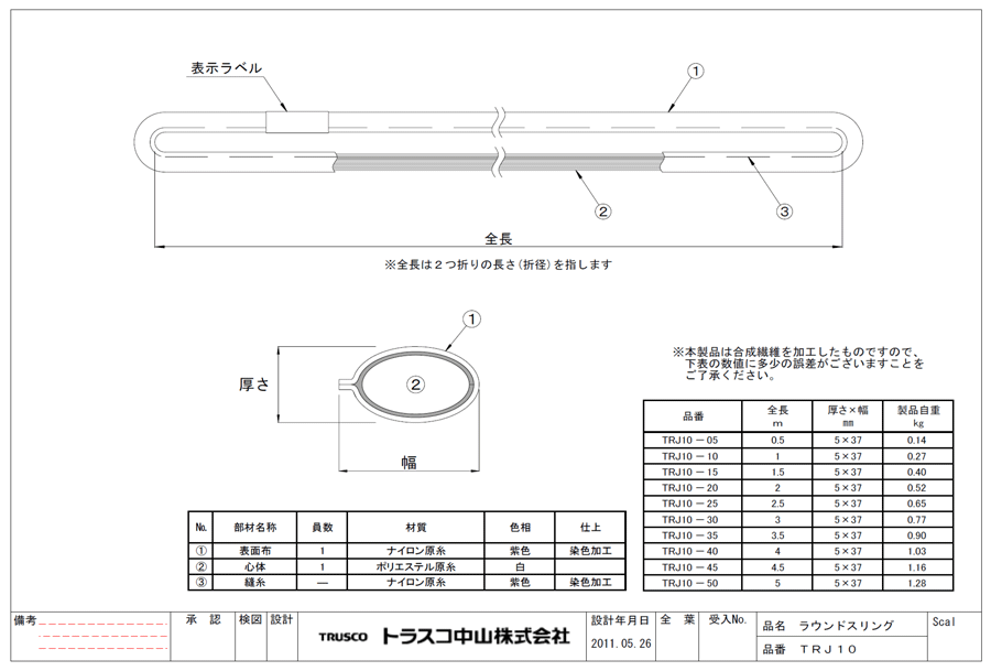 高評価！ 田村 ラウンドスリング SSタイプ 両端アイ形 灰色 使用荷重0.5t 長さ3.5m