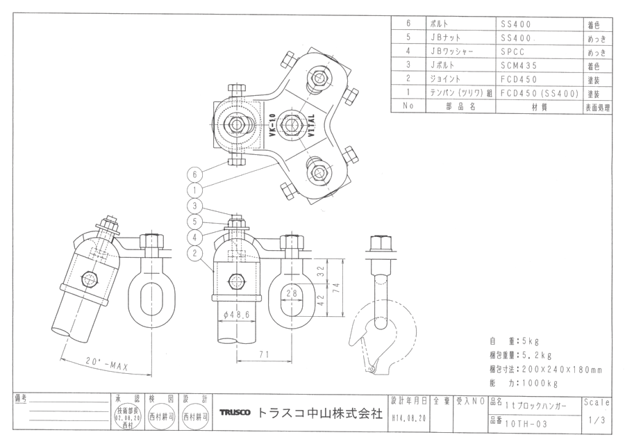 10TH-03 | 三脚ヘッド 吊り金具用パーツ（10TH-03・20TH-03） | トラスコ中山 | ミスミ | 150-9233