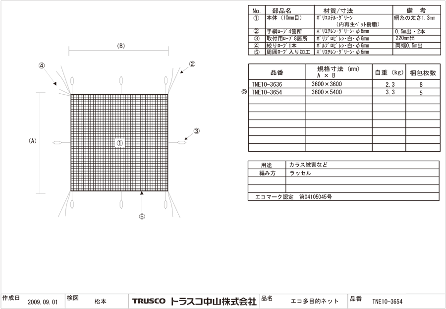 TRUSCO(トラスコ) エコ多目的ネット 目合10mm 3.6m×3.6m グリーン TNE10-3636 - 2