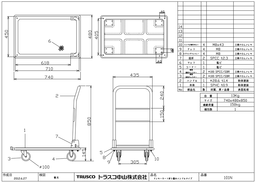 最大69％オフ！ LIZ JAPANTRUSCO ドンキーカート 折畳 810×510mm ハンド式 ピン式2輪S付 201NKHBS 1台 完成品 