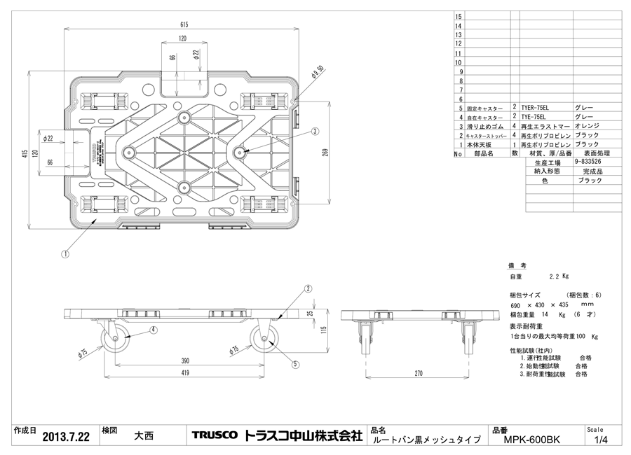 武田コーポレーション 木製平台車BR45x30 MH-206AE - 制服、作業服