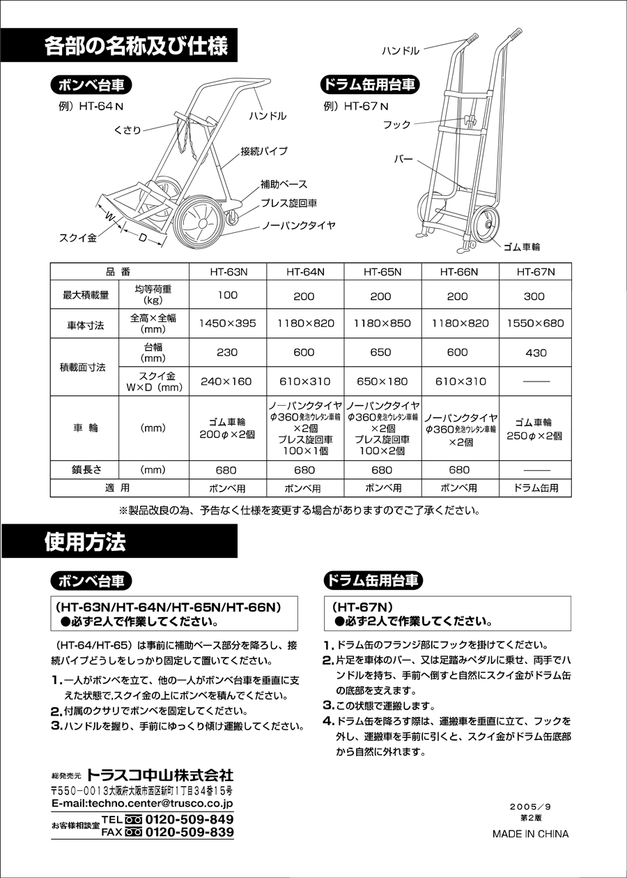 日本未発売 トラスコ ボンベ台車 酸素ガスボンベ アセチレンボンベ用 HT-65N