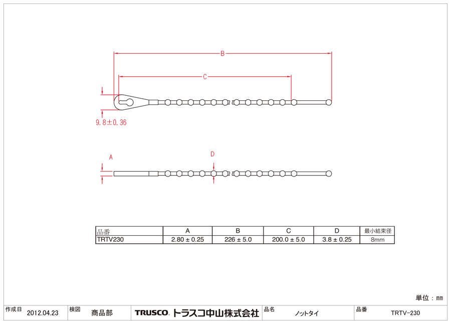 TRUSCO(トラスコ) ケーブルタイ幅9.0mmX1168mm最大結束φ356標準型